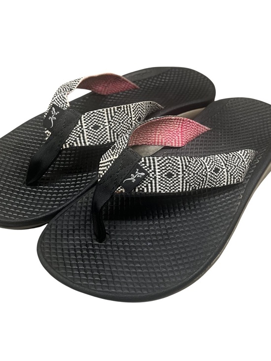 Chaco Shoes - Chaco Women's 7 Black Classic Flip Sandals with Pink Accent Straps